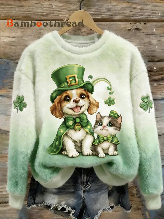 Women’s St.patrick’s Day Lucky Animals Flannel Hoodie As picture / S