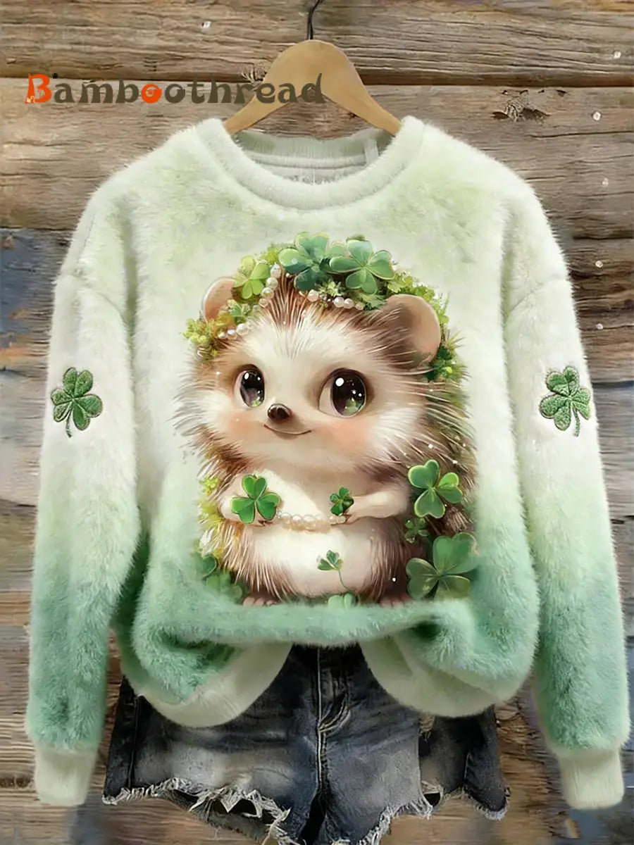 Women’s St.patrick’s Day Lucky Animals Flannel Hoodie As picture / S