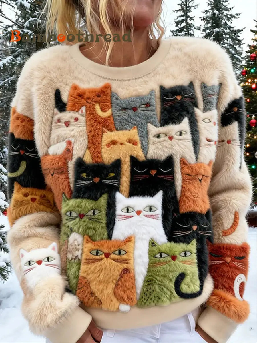 Women’s Stacking Cats Flannel Hoodie As picture / S