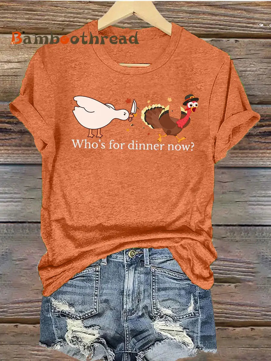 Women’s Thanks giving day turkey Printed Iron On Short Sleeve T-Shirt Orange / S