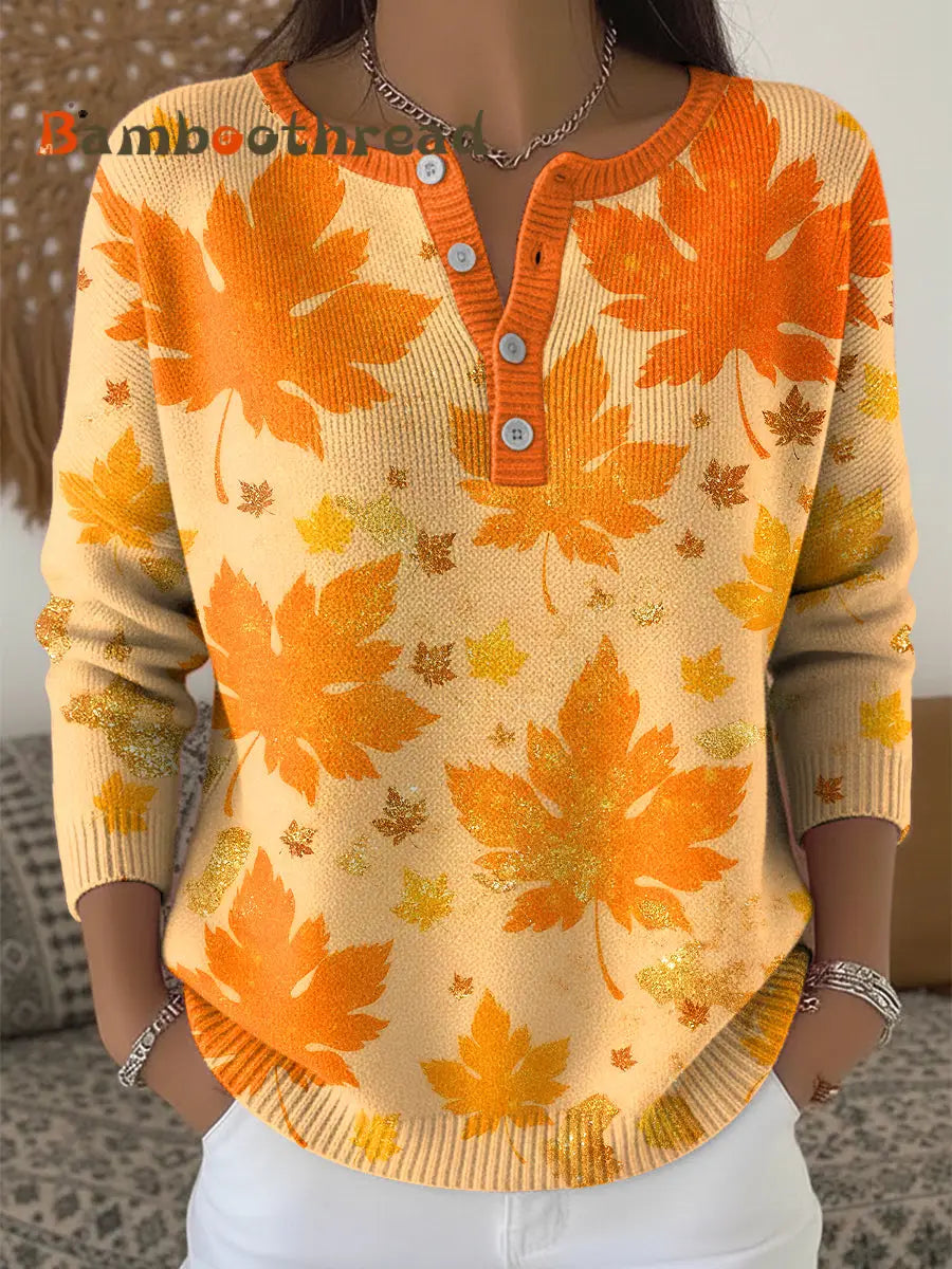 Women’s Thanksgiving Abstract Maple Leaf Art V-Neck Top Multicolour / S