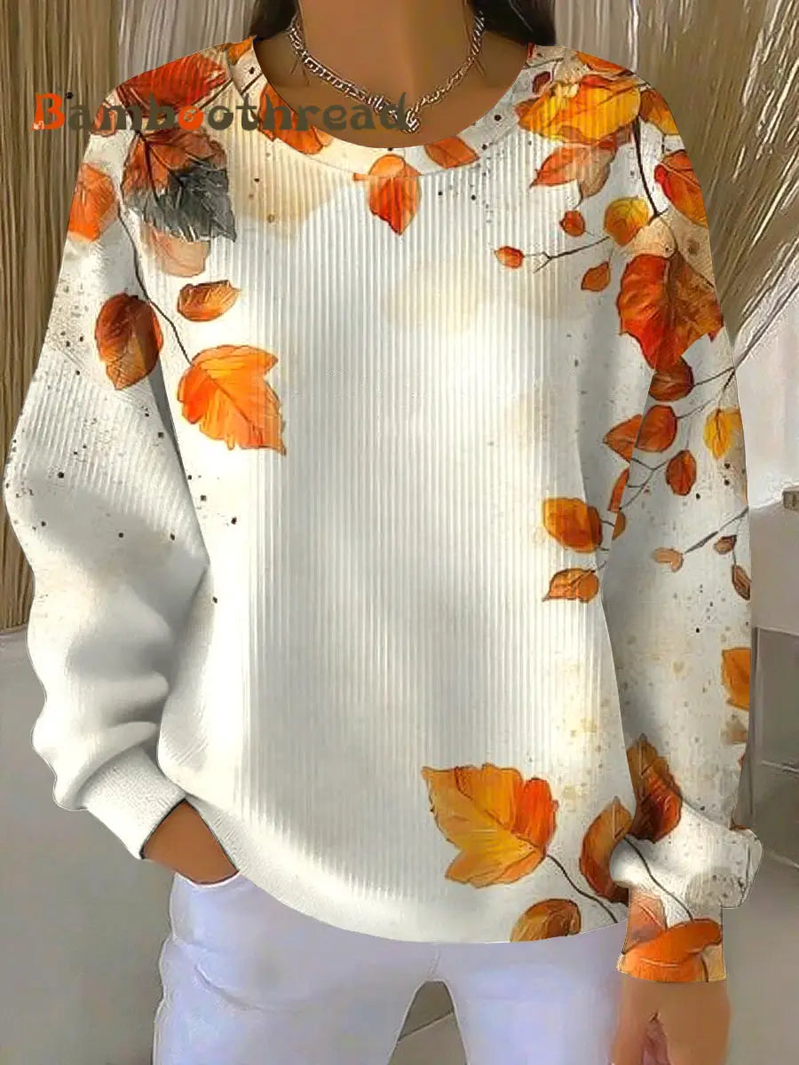Women’s Thanksgiving Abstract Maple Leaf Crewneck Pullover Multicolour / S