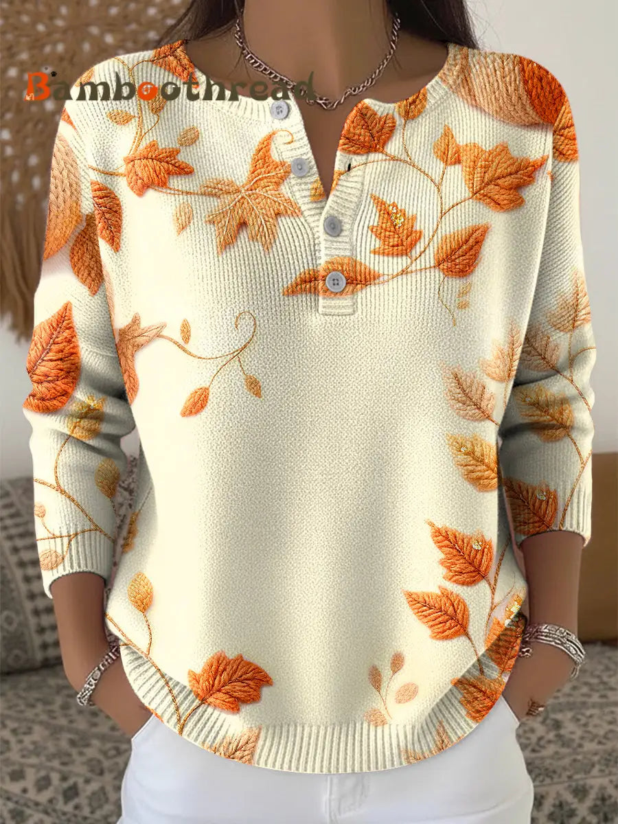 Women’s Thanksgiving Autumn Leaf Art V-Neck Sweater Multicolour / S