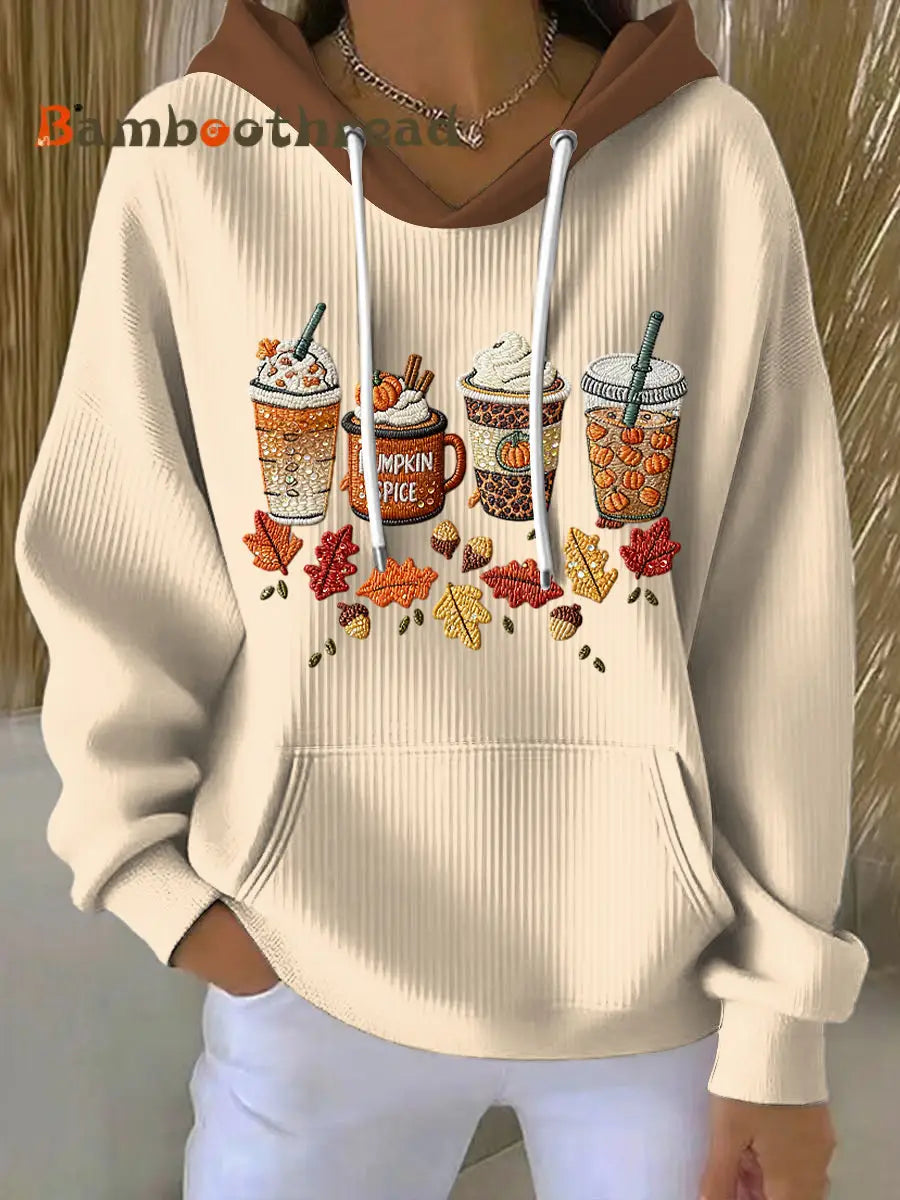 Women’s Thanksgiving Autumn Leaves Latte Art Casual Hoodie Multicolour / S