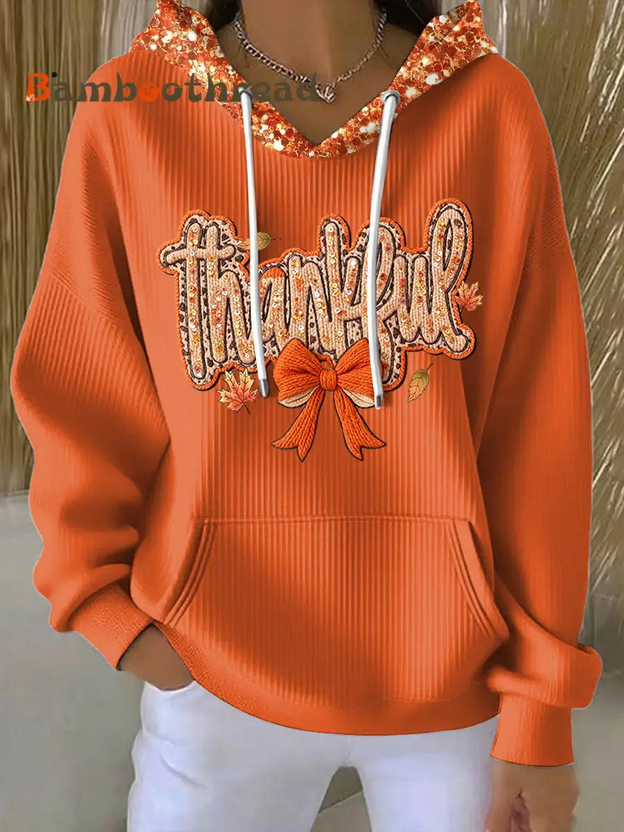 Women’s Thanksgiving Bow Casual Hoodie Multicolour / S