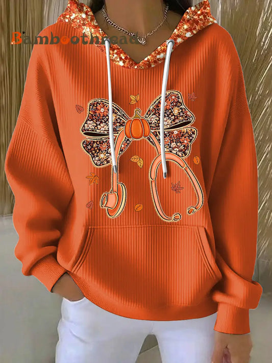 Women’s Thanksgiving Bow Sequined Casual Hoodie Multicolour / S