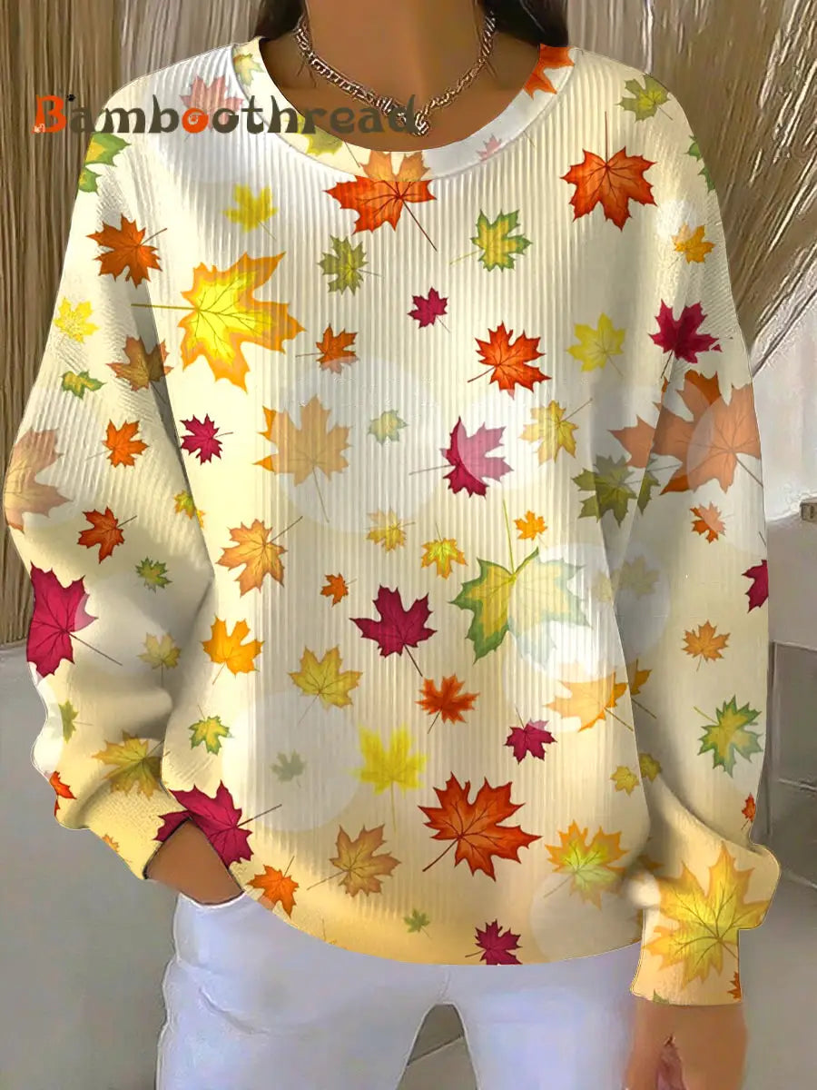 Women’s Thanksgiving Colorful Maple Leaf Casual Crewneck Pullover Multicolour / S