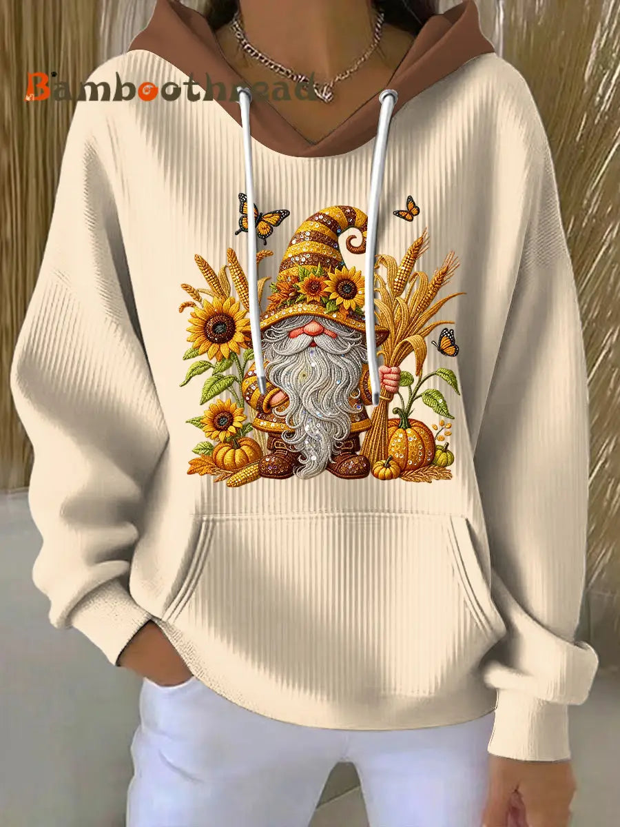 Women’s Thanksgiving Gnome Harvest Art Casual Hoodie Multicolour / S