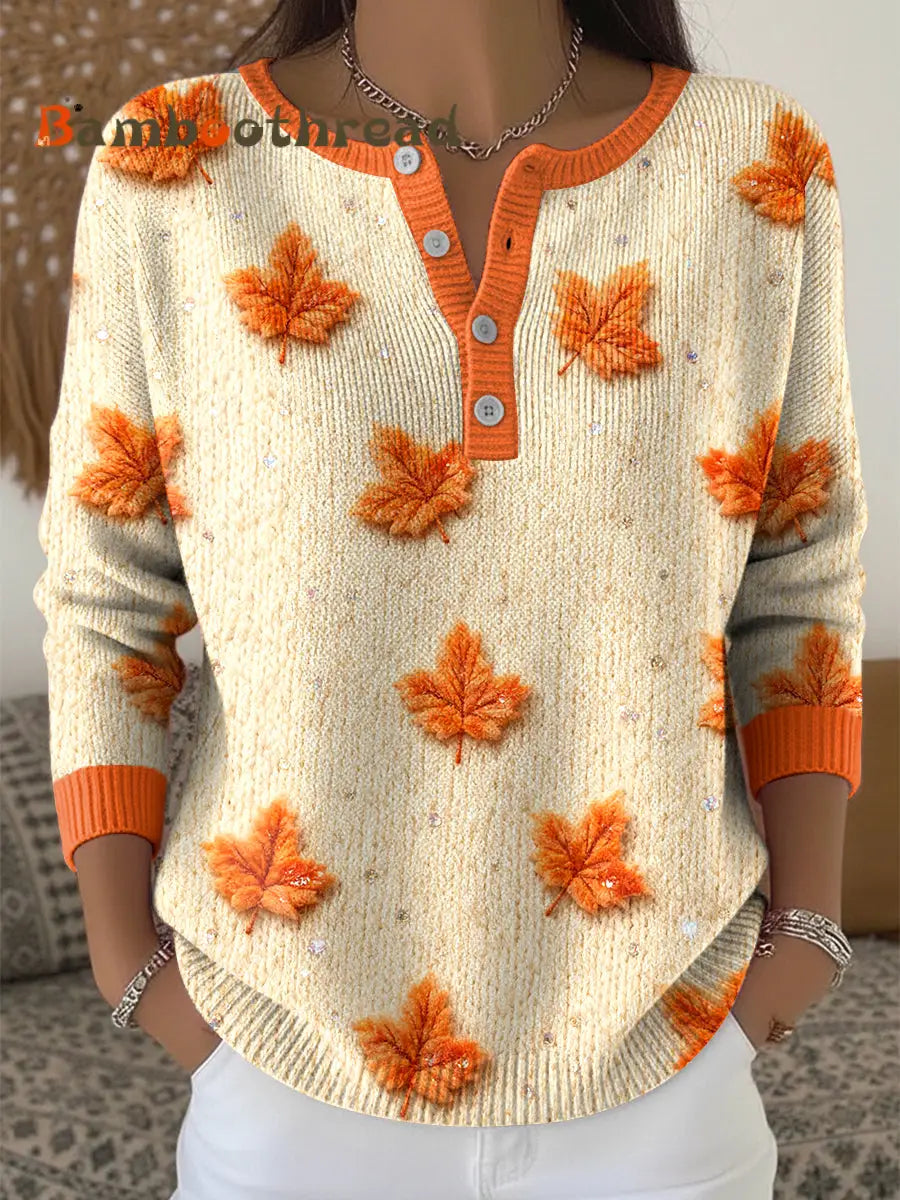 Women’s Thanksgiving Maple Leaf Art V-Neck Top Multicolour / S