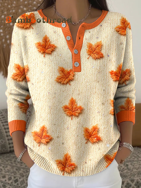 Women’s Thanksgiving Maple Leaf Art V-Neck Top Multicolour / S