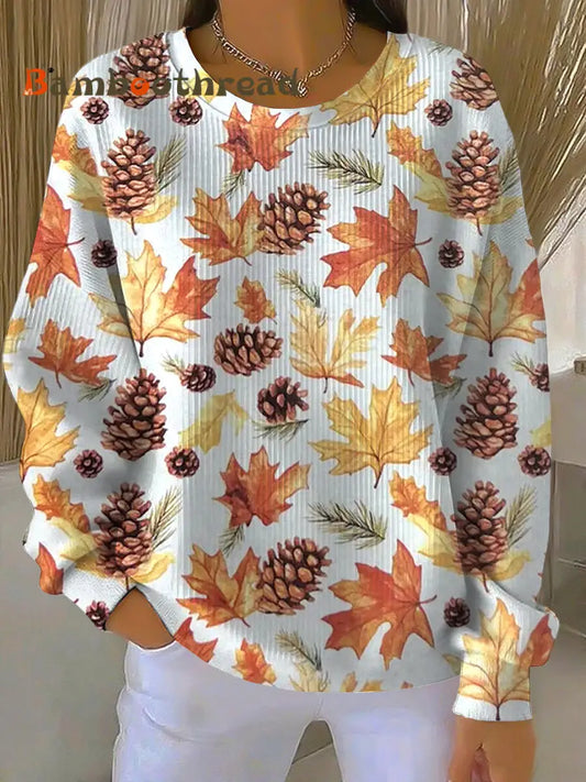 Women’s Thanksgiving Maple Leaf Casual Crewneck Pullover Multicolour / S