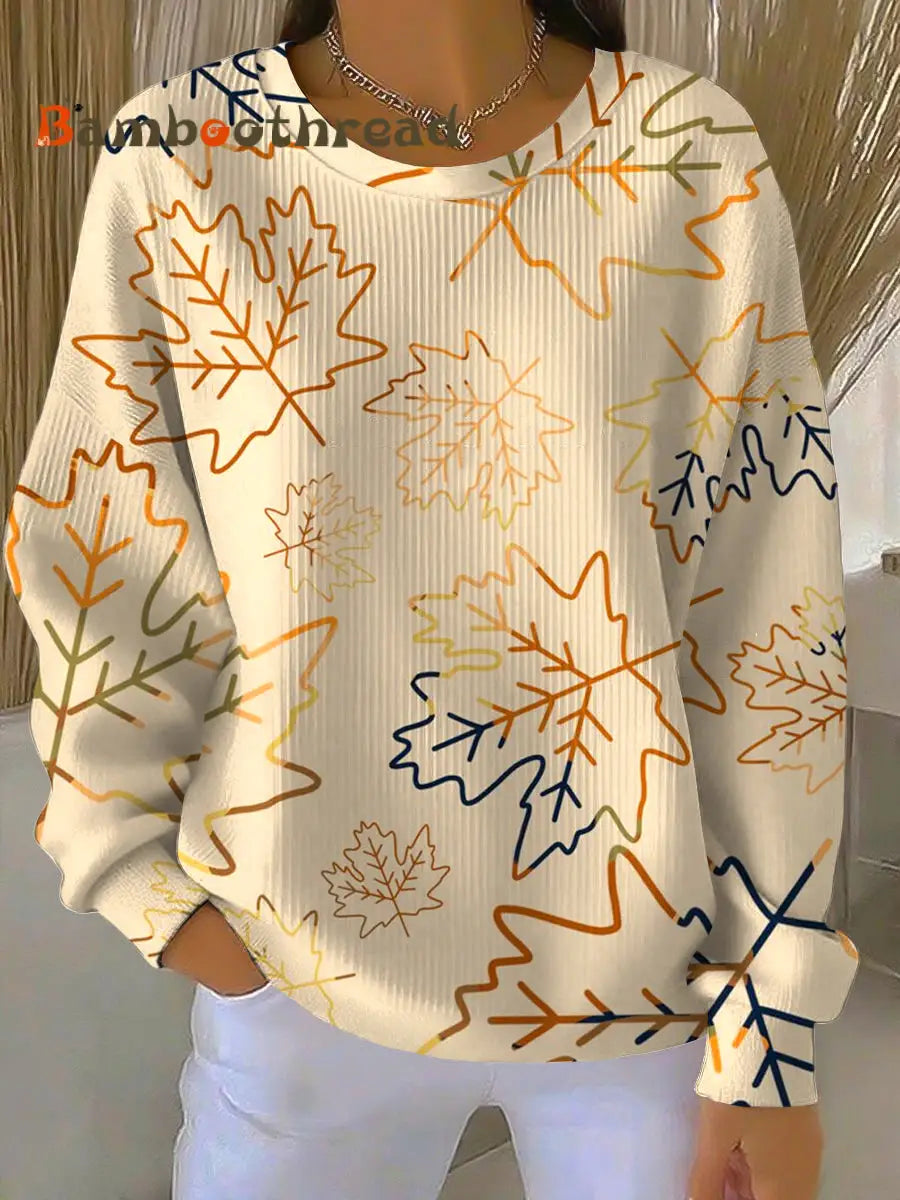 Women’s Thanksgiving Maple Leaf Painted Casual Crewneck Pullover Multicolour / S
