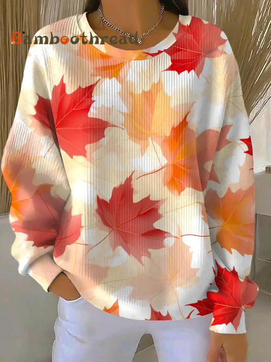 Women’s Thanksgiving Maple Leaf Painted Crew Neck Pullover Multicolour / S