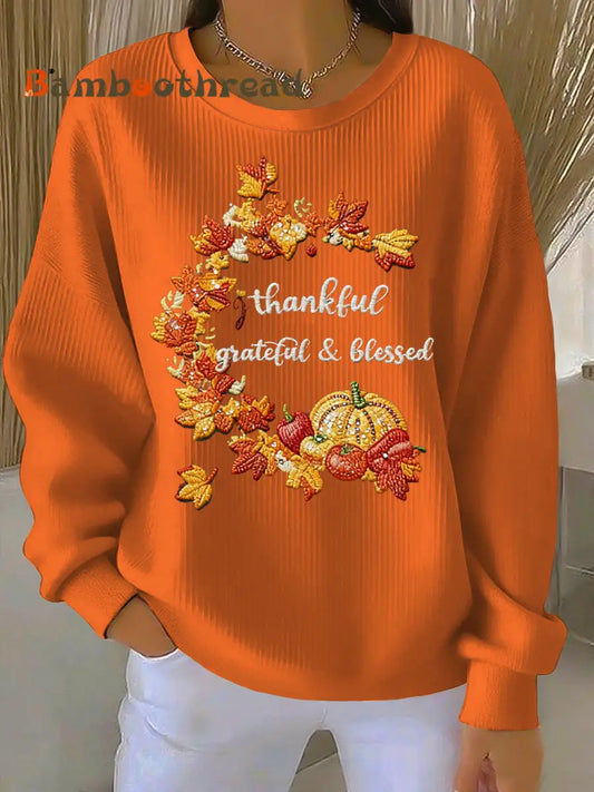 Women’s Thanksgiving Maple Leaf Pumpkin Casual Crewneck Pullover Multicolour / S