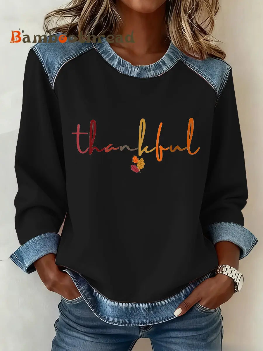 Women’s Thanksgiving Pattern Patchwork Art Sweatshirt Black / S