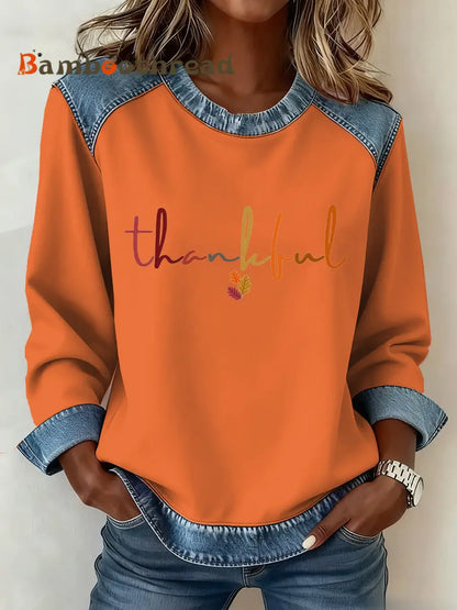Women’s Thanksgiving Pattern Patchwork Art Sweatshirt Orange / S