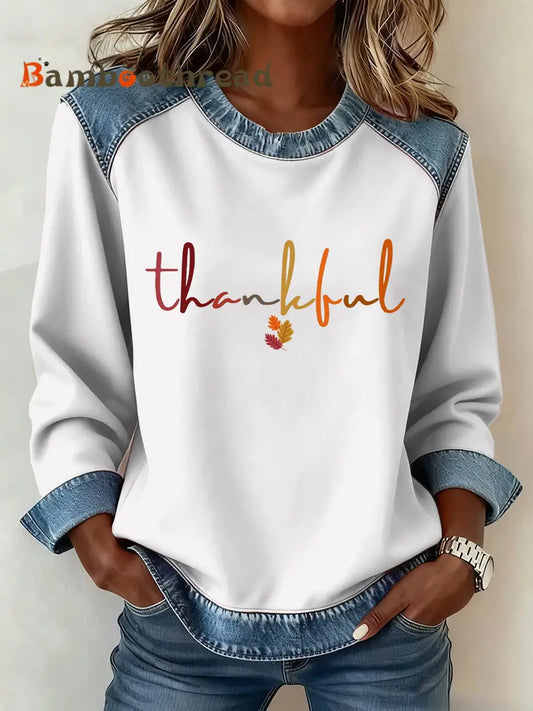 Women’s Thanksgiving Pattern Patchwork Art Sweatshirt White / S