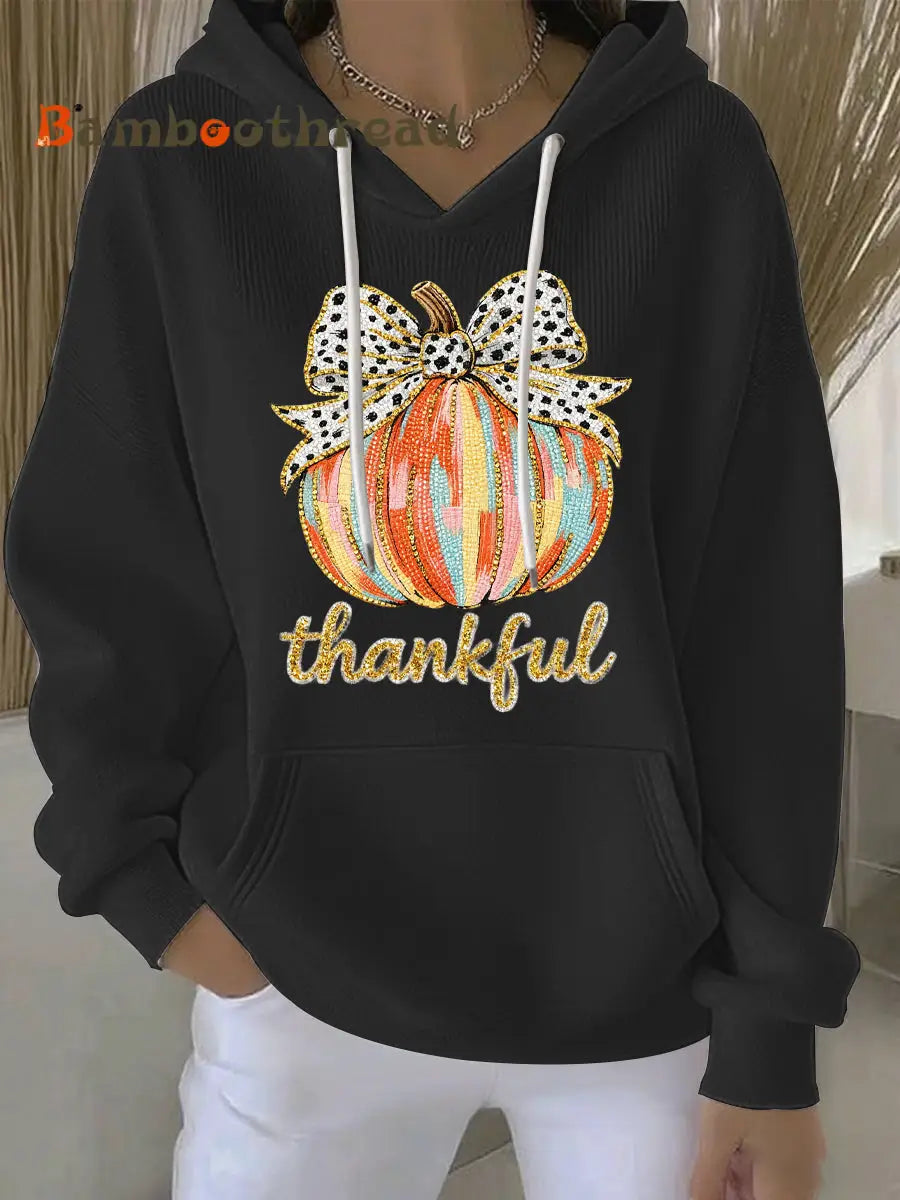 Women’s Thanksgiving Print Casual Hoodie Black / S