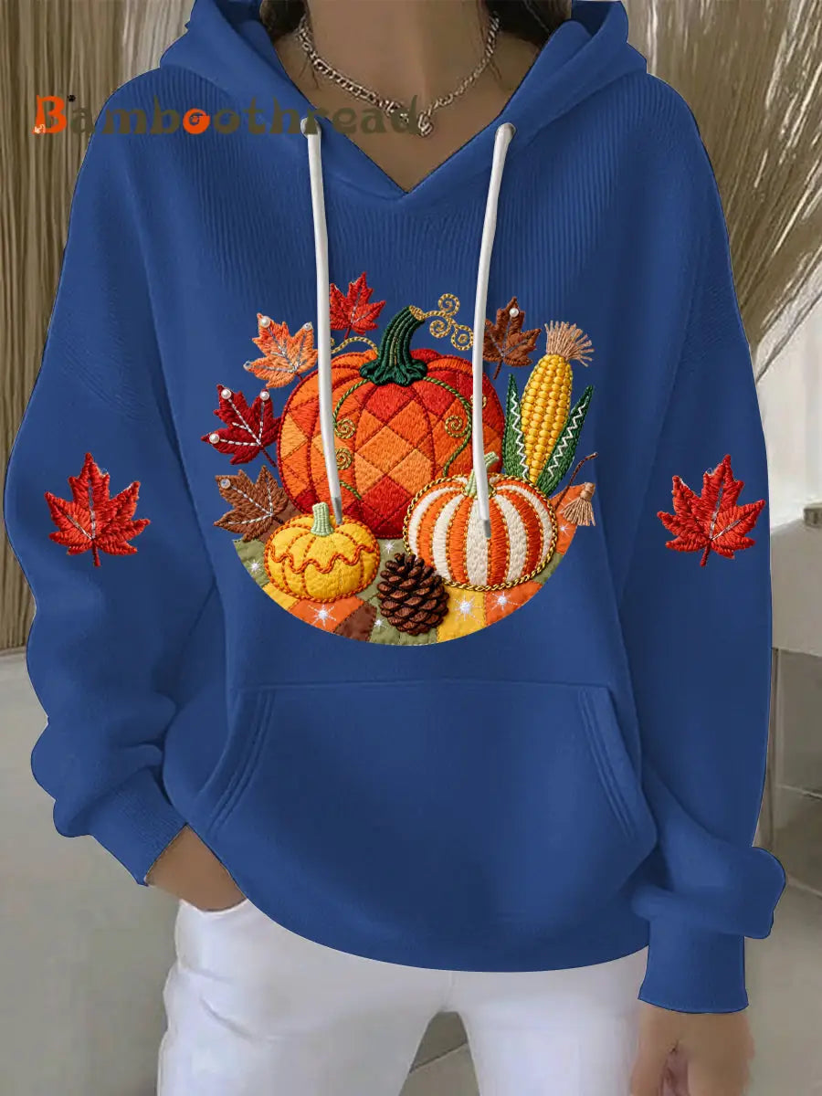 Women’s Thanksgiving Print Casual Hoodie Blue / S