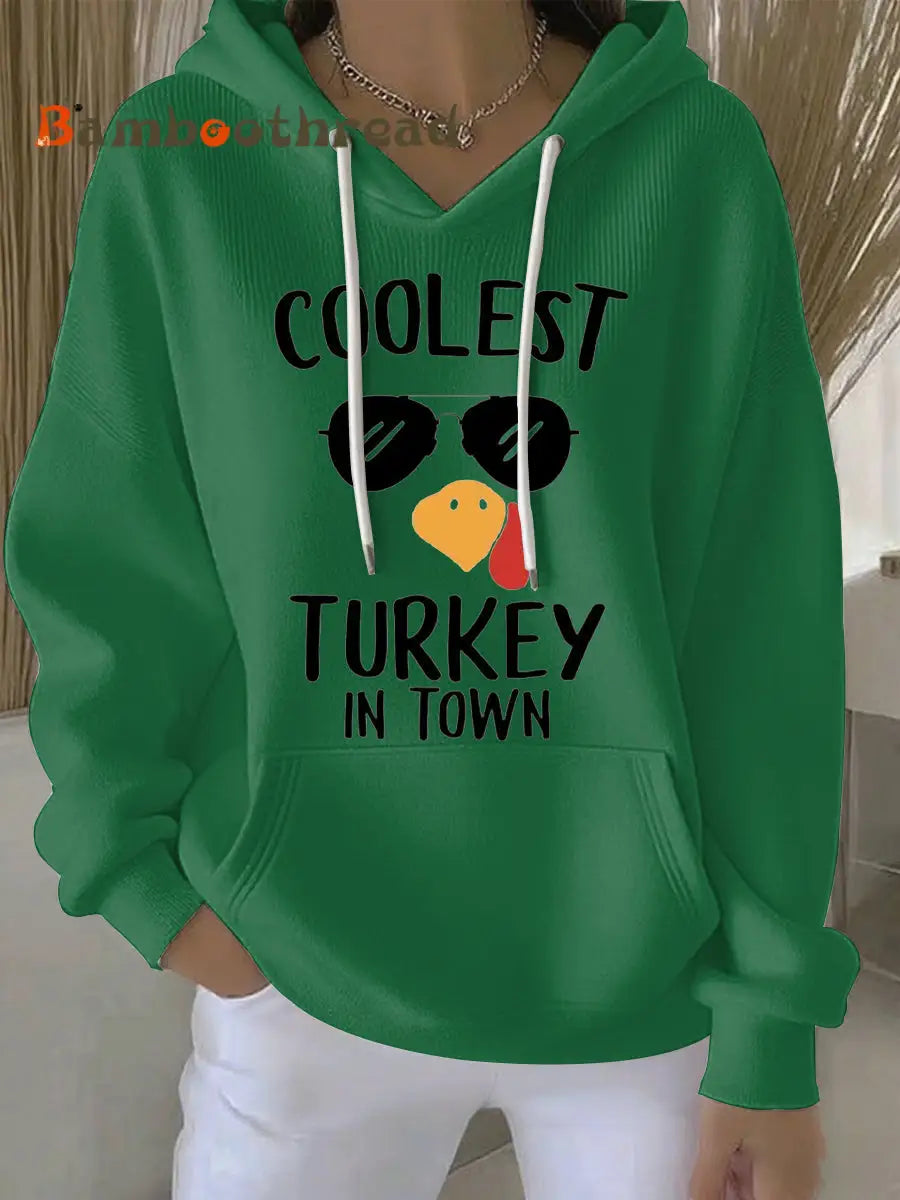 Women’s Thanksgiving Print Casual Hoodie Green / S
