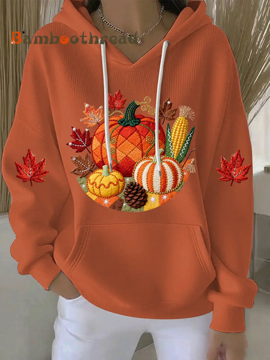Women’s Thanksgiving Print Casual Hoodie Orange / S