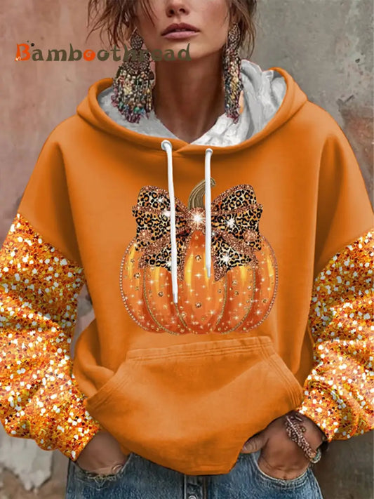 Women’s Thanksgiving Print Casual Hoodie Orange / S