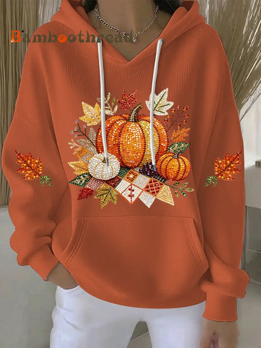 Women’s Thanksgiving Print Casual Hoodie Orange / S