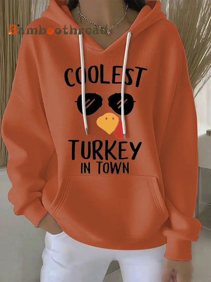 Women’s Thanksgiving Print Casual Hoodie Orange / S