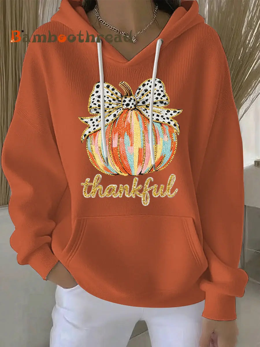 Women’s Thanksgiving Print Casual Hoodie Orange / S