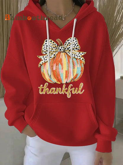 Women’s Thanksgiving Print Casual Hoodie Red / S