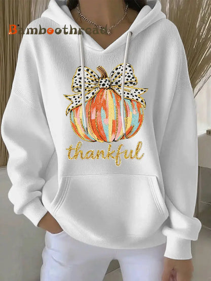 Women’s Thanksgiving Print Casual Hoodie White / S