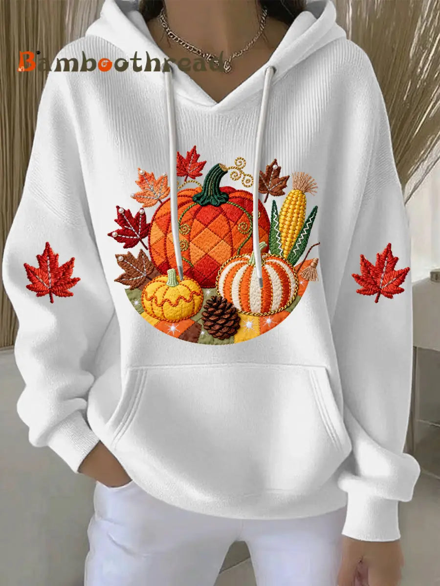 Women’s Thanksgiving Print Casual Hoodie White / S