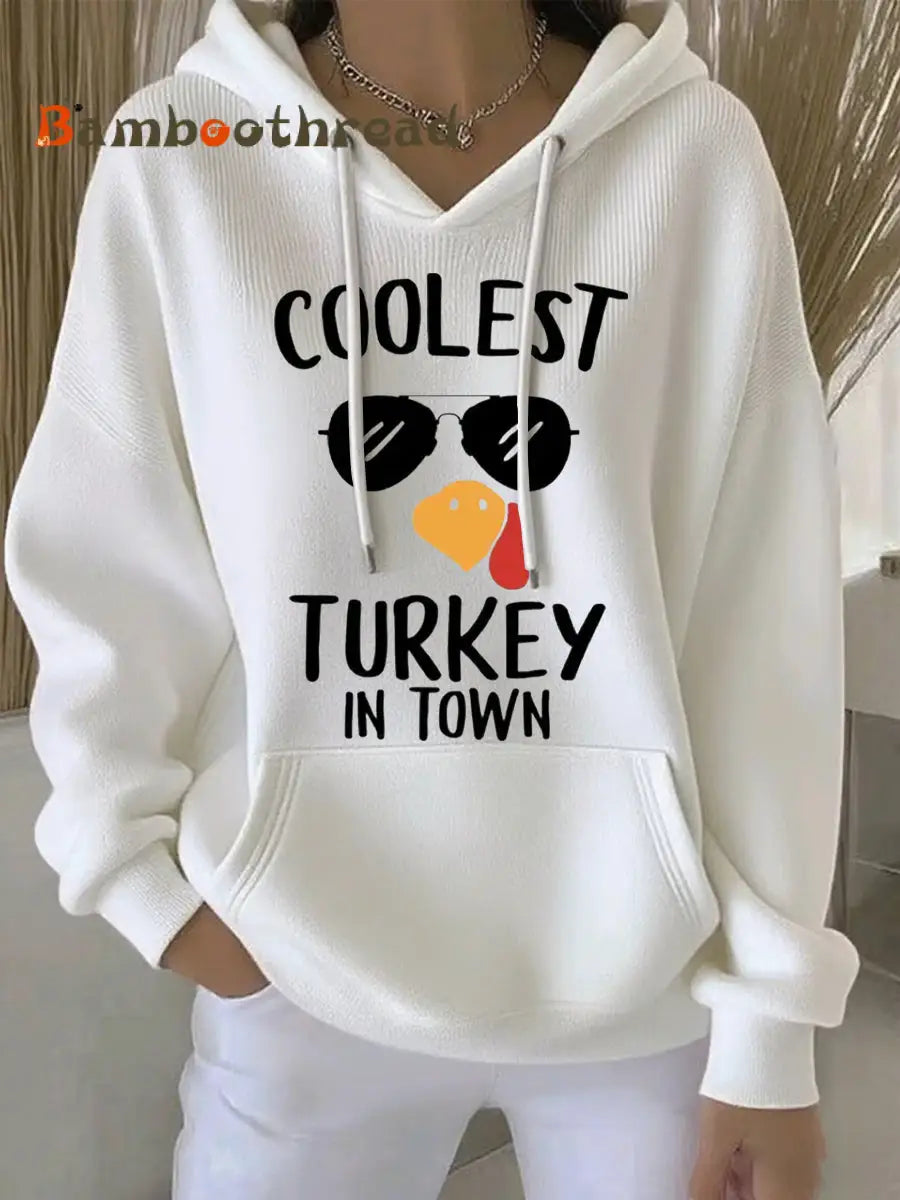 Women’s Thanksgiving Print Casual Hoodie White / S