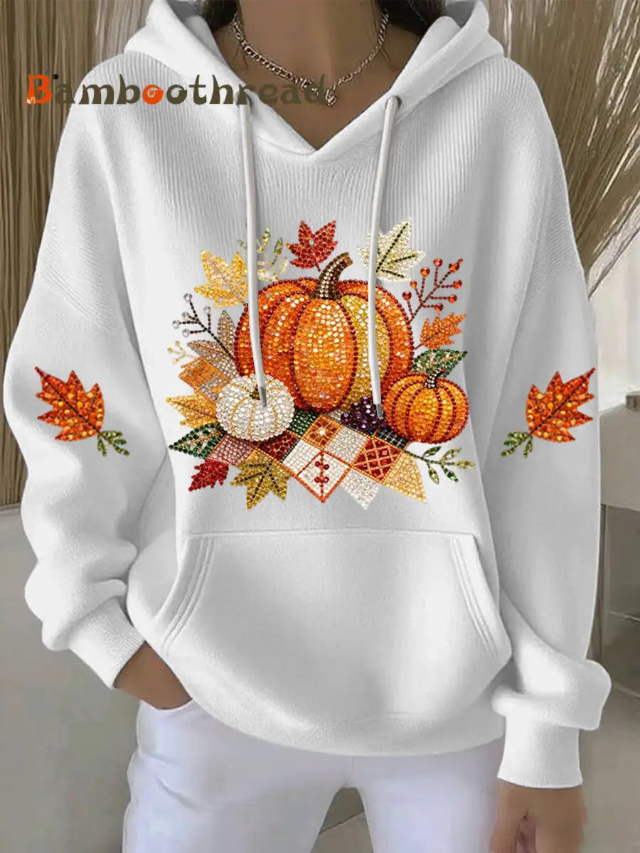 Women’s Thanksgiving Print Casual Hoodie White / S