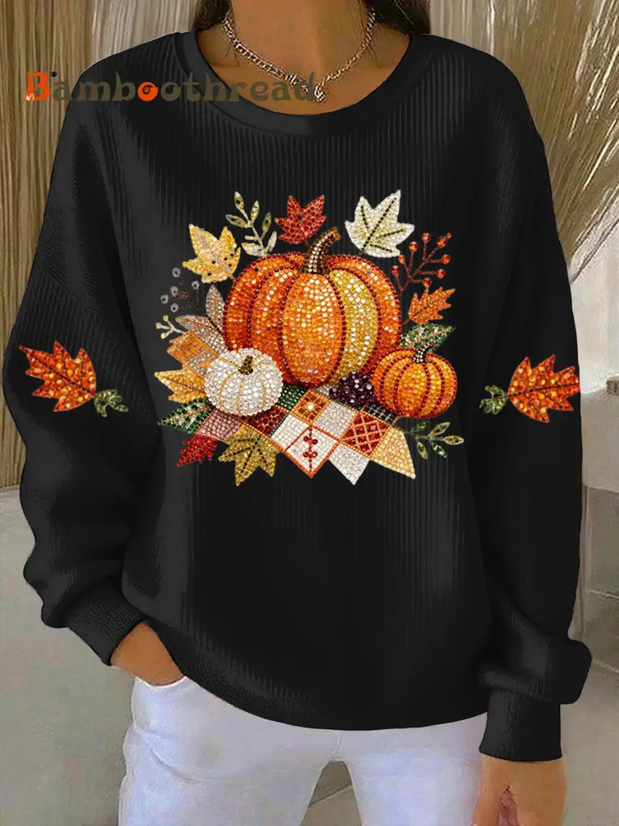 Women’s Thanksgiving Print Casual Sweatshirt Black / S