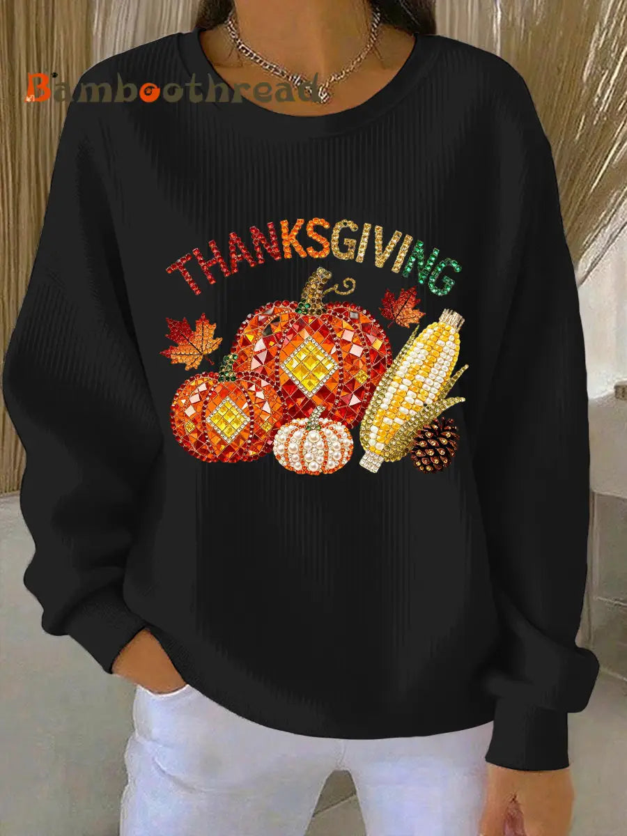 Women’s Thanksgiving Print Casual Sweatshirt Black / S