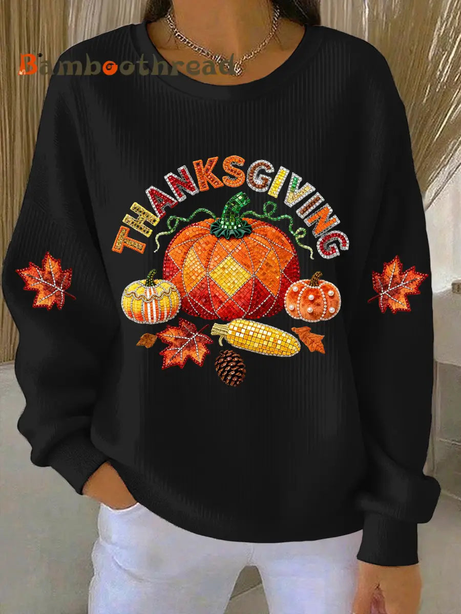Women’s Thanksgiving Print Casual Sweatshirt Black / S