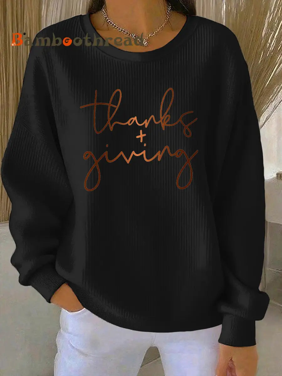 Women’s Thanksgiving Print Casual Sweatshirt Black / S
