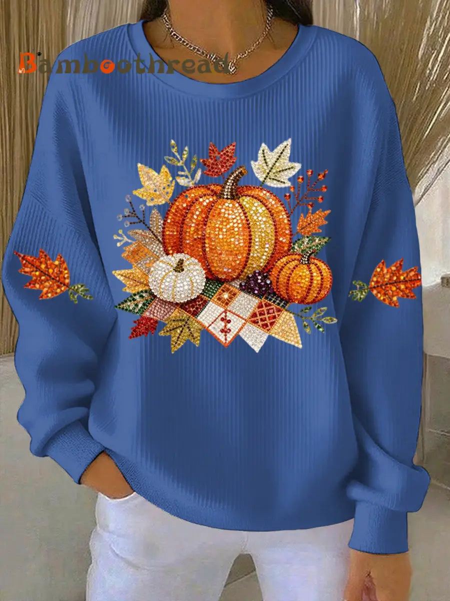 Women’s Thanksgiving Print Casual Sweatshirt Blue / S