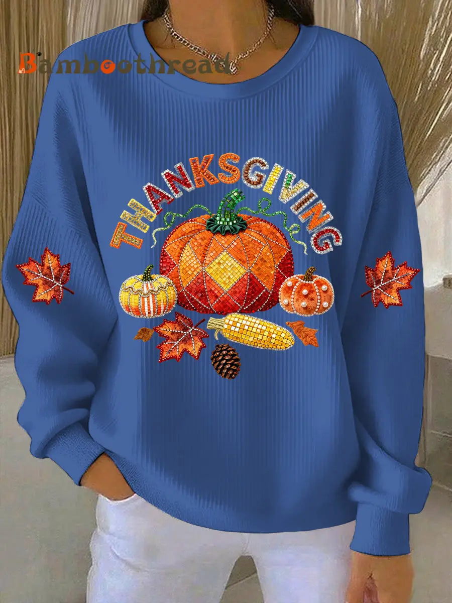 Women’s Thanksgiving Print Casual Sweatshirt Blue / S