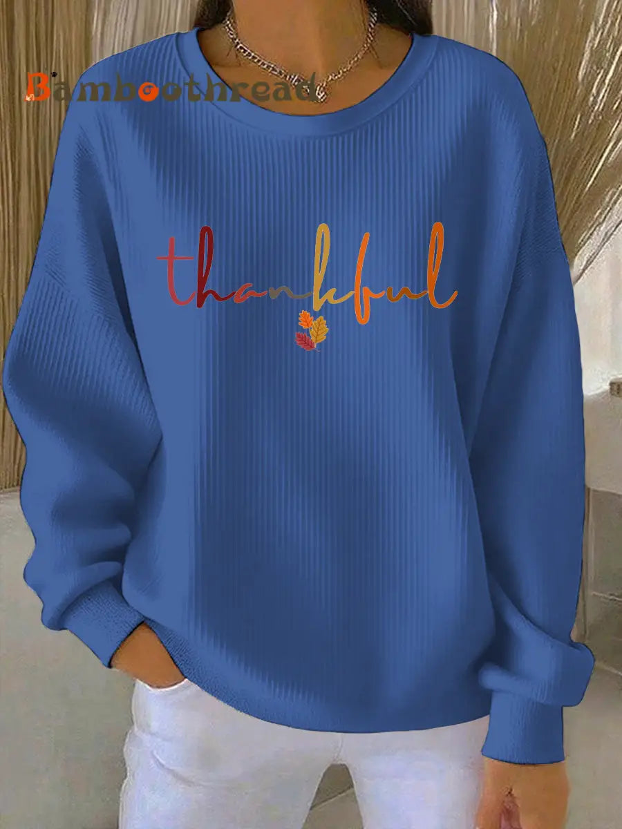Women’s Thanksgiving Print Casual Sweatshirt Blue / S