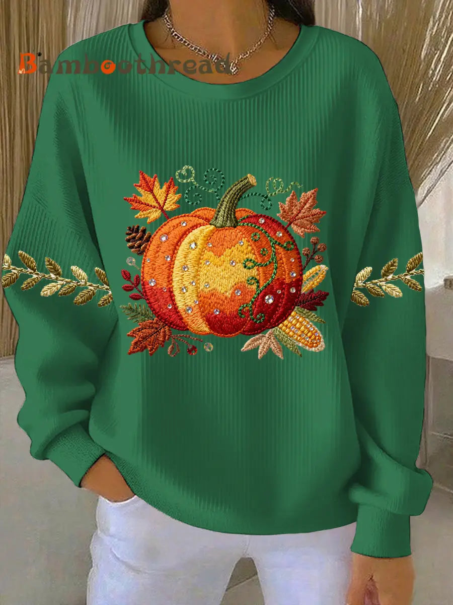 Women’s Thanksgiving Print Casual Sweatshirt Green / S