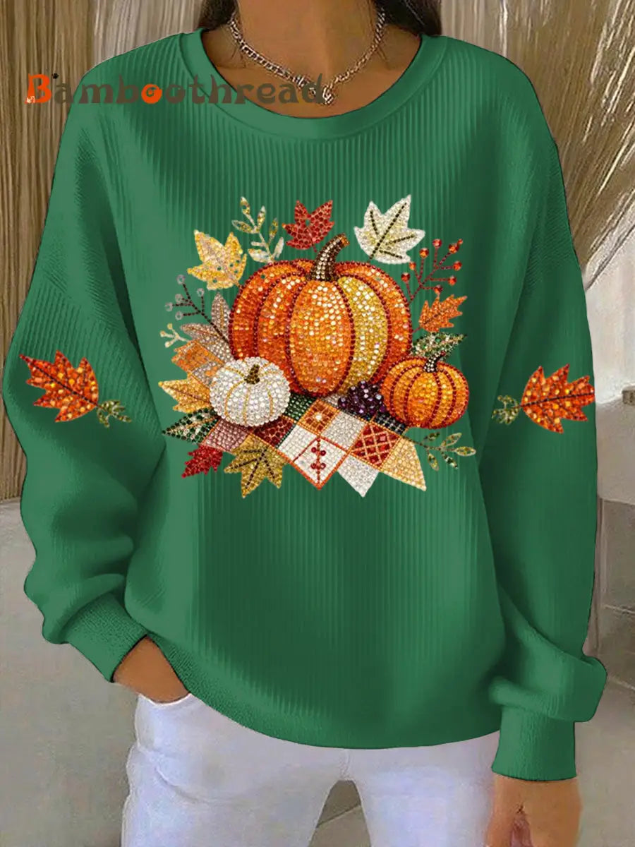 Women’s Thanksgiving Print Casual Sweatshirt Green / S