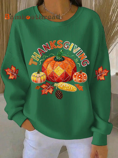 Women’s Thanksgiving Print Casual Sweatshirt Green / S