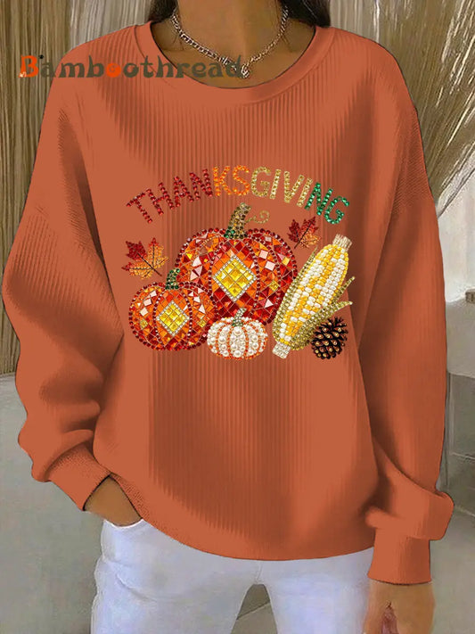 Women’s Thanksgiving Print Casual Sweatshirt Orange / S