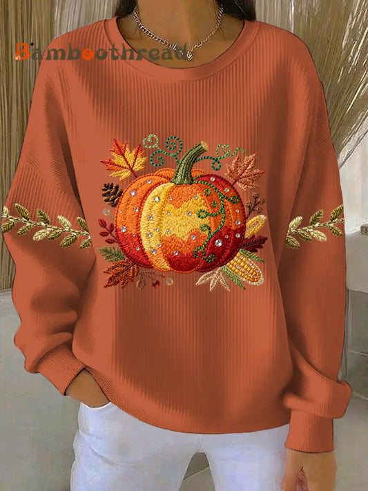 Women’s Thanksgiving Print Casual Sweatshirt Orange / S