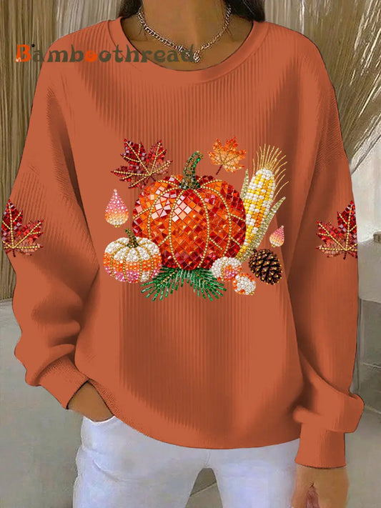 Women’s Thanksgiving Print Casual Sweatshirt Orange / S