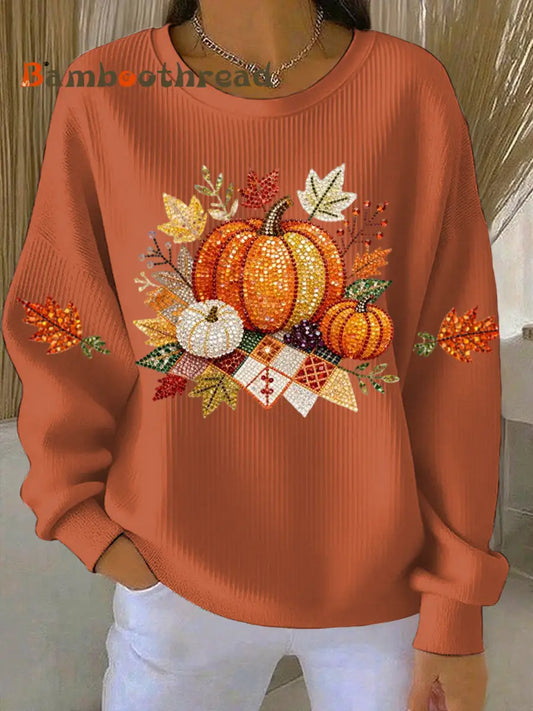 Women’s Thanksgiving Print Casual Sweatshirt Orange / S