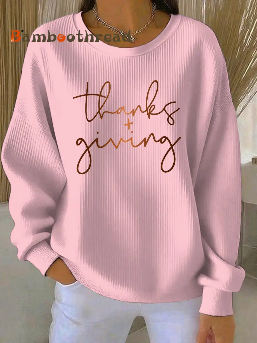 Women’s Thanksgiving Print Casual Sweatshirt Pink / S