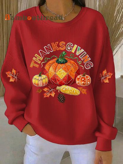 Women’s Thanksgiving Print Casual Sweatshirt Red / S